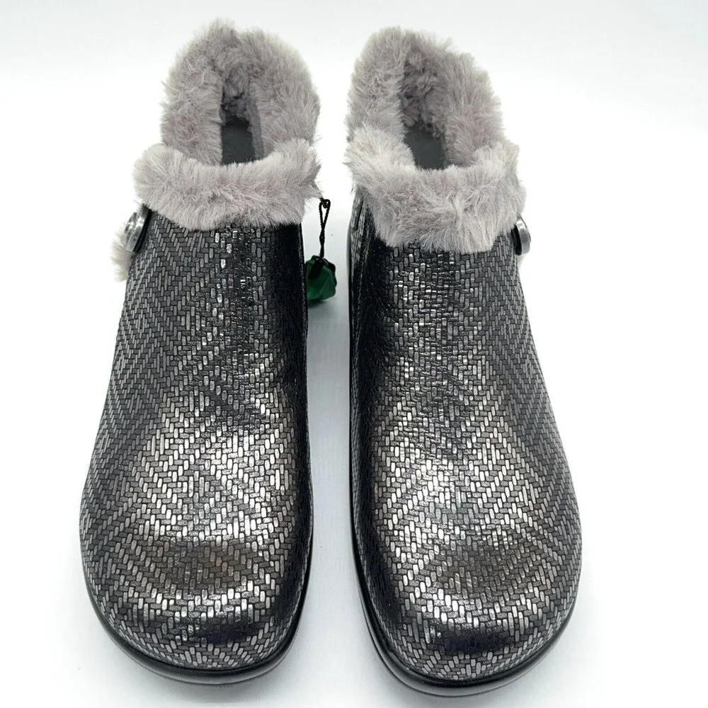 Alegria Leather Ankle Boots Meri Faux Fur Water Resistant Pewter Dazzler US 9 - Picture 1 of 10